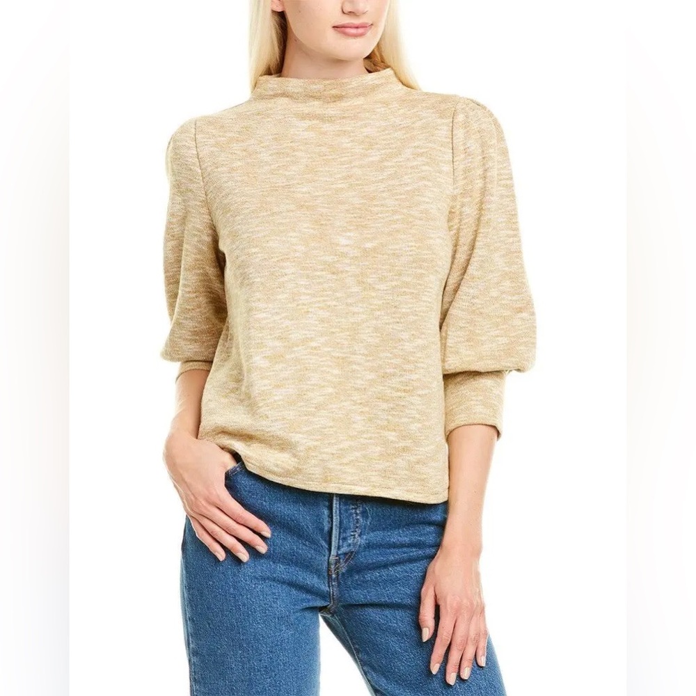 Madewell Gathered Sleeve Mock Neck Top Heather Cumin